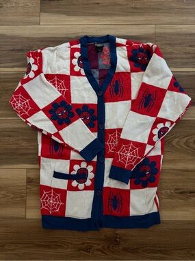 Marvel Red, White & Navy Spider-Web Checker Cardigan